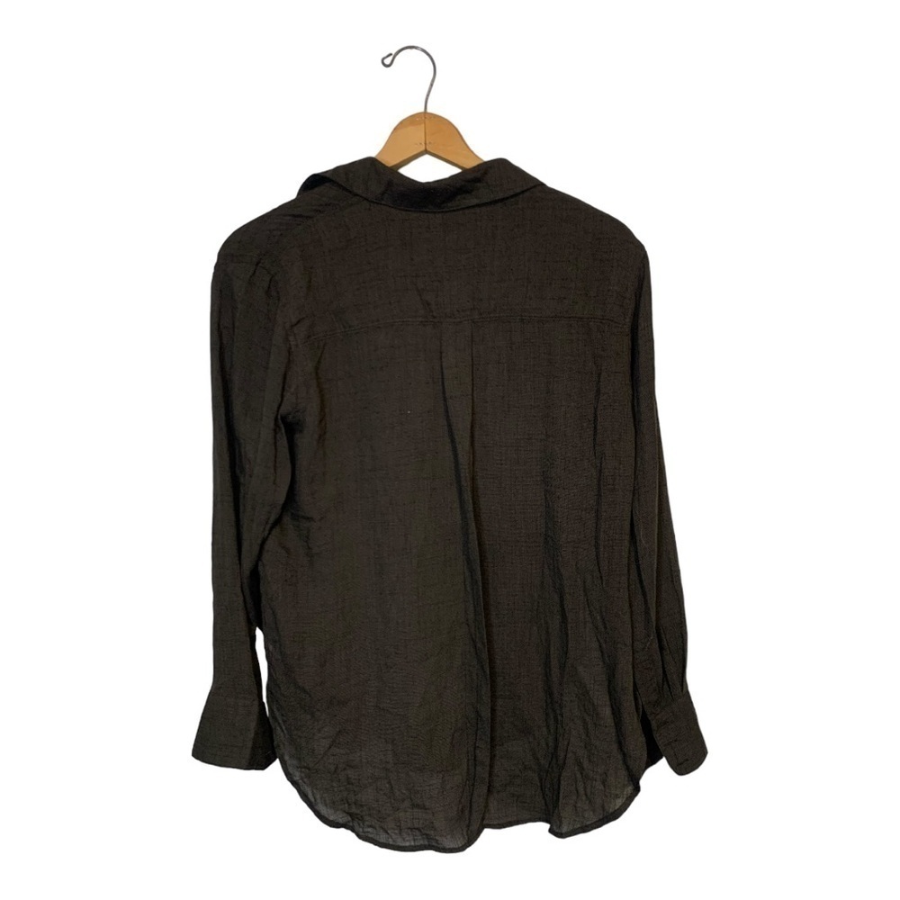 Free People Long Sleeve Dark Green Button Down Top Blouse Size S Plaid Detail - Picture 2 of 8